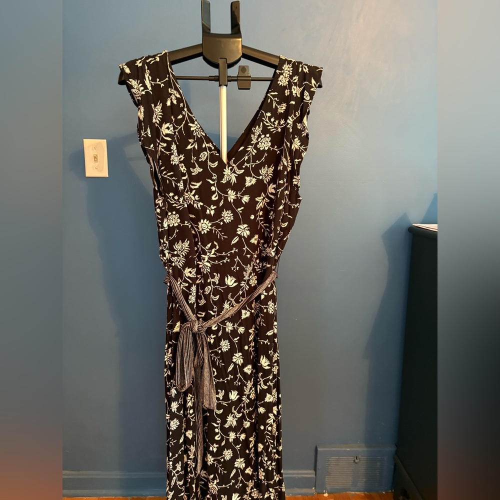 LOFT Black and White Floral Maxi Dress
